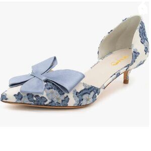 XYD Blue Kitten Heel Pumps with Bow